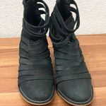 Free People  Hybrid Charcoal Gray Nubuck Leather Strappy Chunky Heeled Booties 37 Photo 2