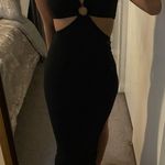 NEW Fuchsia Pink Front Cut Out Halter Neck Back Tie Midi Dress Size M Photo 3