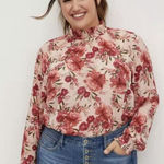 Torrid  Pink Floral Chiffon‎ Smocked High Mock Neck Long Sleeve Blouse Size 3X Photo 0