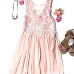 L'ATISTE Pink Sleeveless Crochet Lace Top Pleated Mini Dress Photo 1