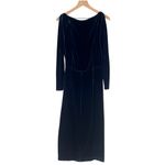 Dion‎ Lee Elegant Navy Silk Velvet Cold Shoulder 3/4 Sleeve Midi Wrap Dress 10 Blue Photo 3