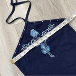 Y2K Halter Tank Top studded rose handkerchief womens Navy Blue (medium) dark vtg Photo 2