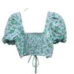 ZARA Floral Puff Sleeve Ruched Crop Top Blue Womens Size Medium NWT Photo 3