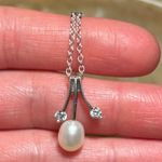 Pearl & CZ Silver Tone Necklace Photo 12