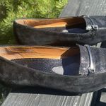 Earthies Alora Leather Suede Faux Snakeskin Loafers Flats Silver Accent Size 9.5 Black Photo 12