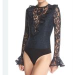 Alexis  Bodysuit Womens Small Navy Lace Ruffle Pollie Illusion Long Sleeve Top Photo 13