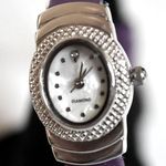 Avon Diamond Accent Mother of Pearl Face Purple Leather Band New Battery Watch Photo 0