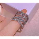 Boutique Iced Multi Layer Simulated Diamond Adjustable Ring | 925 Sterling Silver Photo 1