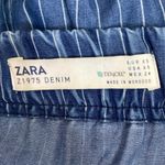 ZARA blue denim Romper white stripe off shoulder pockets women sz XS Photo 6