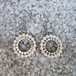 Dangle Drop Pierced Earrings Faux Pearl Rhinestone Circles Hook Ear Wires Photo 1
