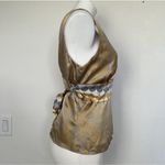 Alice & Trixie  SILK Blouse top LARGE geometric Tie Back tan Beige Womens Photo 2