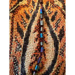 Vintage XL Cotton Scarf Sparkle beading and fur ball accents Bohemian Boho chic Brown Photo 6