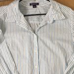 Womens Roaman’s Collared Dress Shirt Striped White Blue Size 24W Photo 1