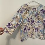 Alfred Dunner White Tan Blue Lilac Purple Floral Embellished 3/4 Sleeve Sweater Photo 6