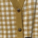 Joie Oversized Gingham Plaid Button Front Cardigan Yellow Mustard White Sz XL Photo 5