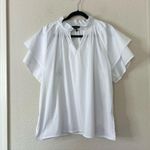 Ming Wang Ruffle Neck Short Sleeve Blouse in White Size Medium Photo 3