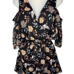 Bailey blue Floral and Crane Print Cold Shoulder Belted Romper Photo 1