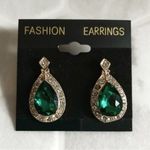 Formal Prom Teardrop Emerald Green Pave Statement Earrings Gold Photo 1