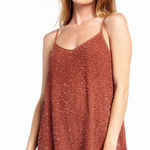 Aratta‎ Silent Journey Copper Hand Beaded Chiffon Cami Tank NWT Size Medium Brown Photo 0