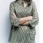 ZARA  GEOMETRIC SQUARES PRINT SHIRT in Cream/Green/Black Photo 0