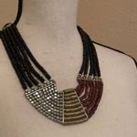 Woman’s Statement Beaded Bib Necklace Black Wood ? Bead Photo 1