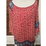 Compass Boho Dress Off shoulder Mini fringe trim red sz M Western cowgirl Size M Photo 0