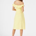 JustFab NWT Lemon Medium Yellow Off the Shoulder Linen Midi Dress Ruffle Top Photo 3