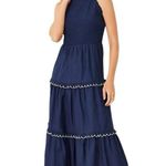 Ann Taylor  Navy Smocked Scalloped Tiered Maxi Dress Sleeveless Cotton Blend | M Photo 2