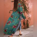 Free People  Green & Pink Floral Slim Maxi Midi Length Kimono Duster Size Small S Photo 1