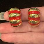 VTG Kenneth Jay Lane Shrimp Clip Gold and Red Earrings Photo 1
