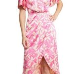 Chelsea28  Satin Faux Wrap Midi Dress In Pink- Beige size small Photo 0
