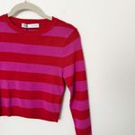 ZARA [] Pink Red Striped Crew Neck Long Sleeve Knit Crop Sweater NWT Sz Medium M Photo 4