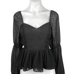 EXPRESS Black Sweetheart Swiss Dot Long Sleeve Smocked Peplum Blouse Top Size S Photo 0