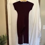 EXPRESS  Medium Jumpsuit Full Length Burgundy Short Sleeve‎ Pockets Bow Tie Front Photo 4