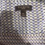 Talbots  Blue, Navy, White Patterned Button-Down Shirt Tie Hem Size MP Photo 4