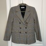 Mango MNG Double breasted check blazer brown blue plaid size 2 Suit line Photo 0