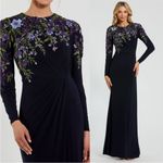 Mac Duggal  11806 Navy Embellished Long Sleeve Fitted Jersey Gown $698 - Size 8 Photo 2