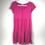 See You Monday  Pink Ribbed Tiered Midi Dress Short Sleeve Casual‎ Cute Large Photo 1