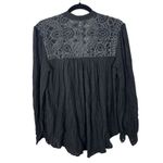 Free People  Canyon Rose Metallic Lace Long Sleeve Button Blouse Black Small Photo 4