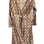Nila Rubia Pink Green Paisley Hand Block Print Faux Wrap Long Sleeve Dress Large Photo 0