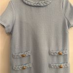 Amazon Light Blue Tweed Short Sleeve Dress with Gold Buttons Photo 3