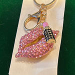Fashion Jewelry Pink and Gold Key & Card Holder with Sparkling Lip Charm Photo 0