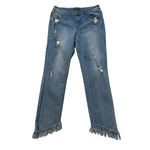 A.Z.I. New York Weekend Party Girl Distressed Jean Angled Fringe Hem, Sz 6 Blue Photo 2