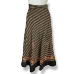 Striped Wrap Skirt Floral Embroidery Boho Flowers Ribbon Tie Waist Green Red Size undefined Photo 1