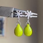 Handmade opaque chartreuse green color teardrop Czech glass earrings💚 Photo 1