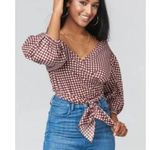 Show Me Your Mumu  Darlene Top Wrap Tie Blouse Brown and White Gingham Size Small Photo 1
