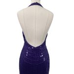 Vintage 90s Y2k Silk Beaded Sequin Gown Halter Neck Low Back Formal Prom Purple Size XS Photo 8