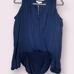 August Mist Cold Shoulder Navy Blue Surplice Bodysuit Photo 0
