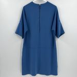 Akris Punto Drop Waist Pleated Front Mini Dress Blue Short Sleeves Zip Size 12 Photo 5