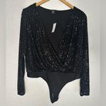 Sincerely Jules NEW  Black Sequin Wrap Bodysuit Sexy Cocktail Party Date Night Photo 1